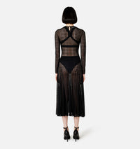 Robe midi à motif vichy en dentelle - Black
