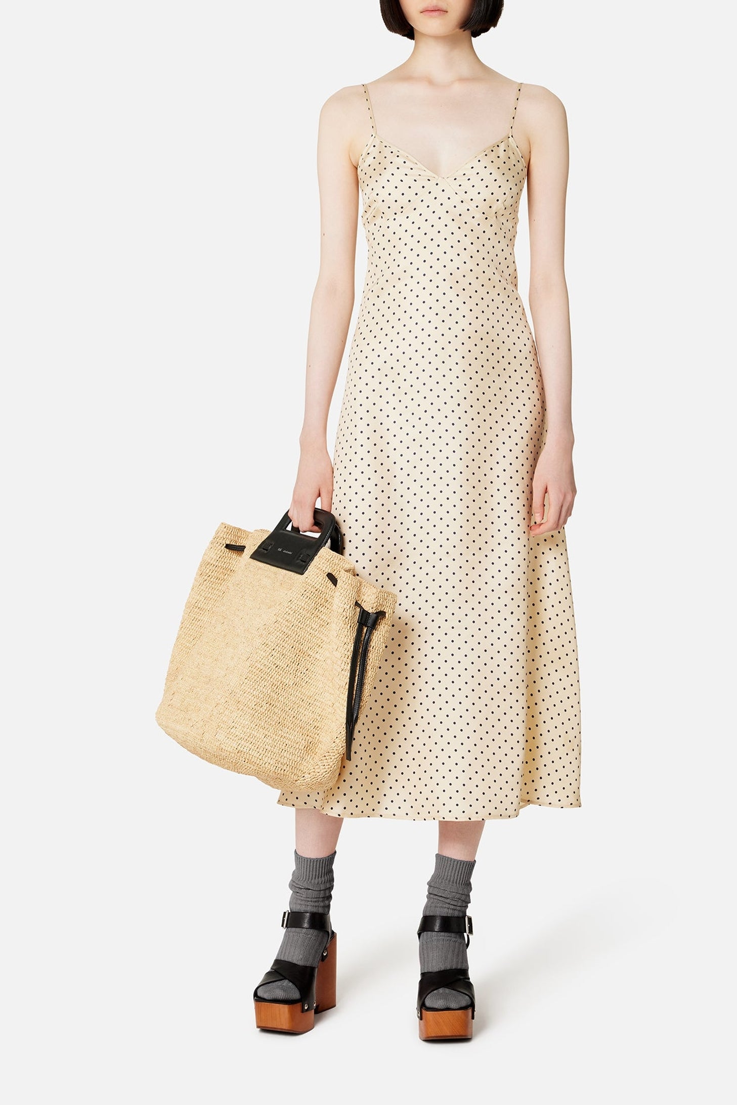 Robe midi à pois en soie - Vanilla & Nautic Blue