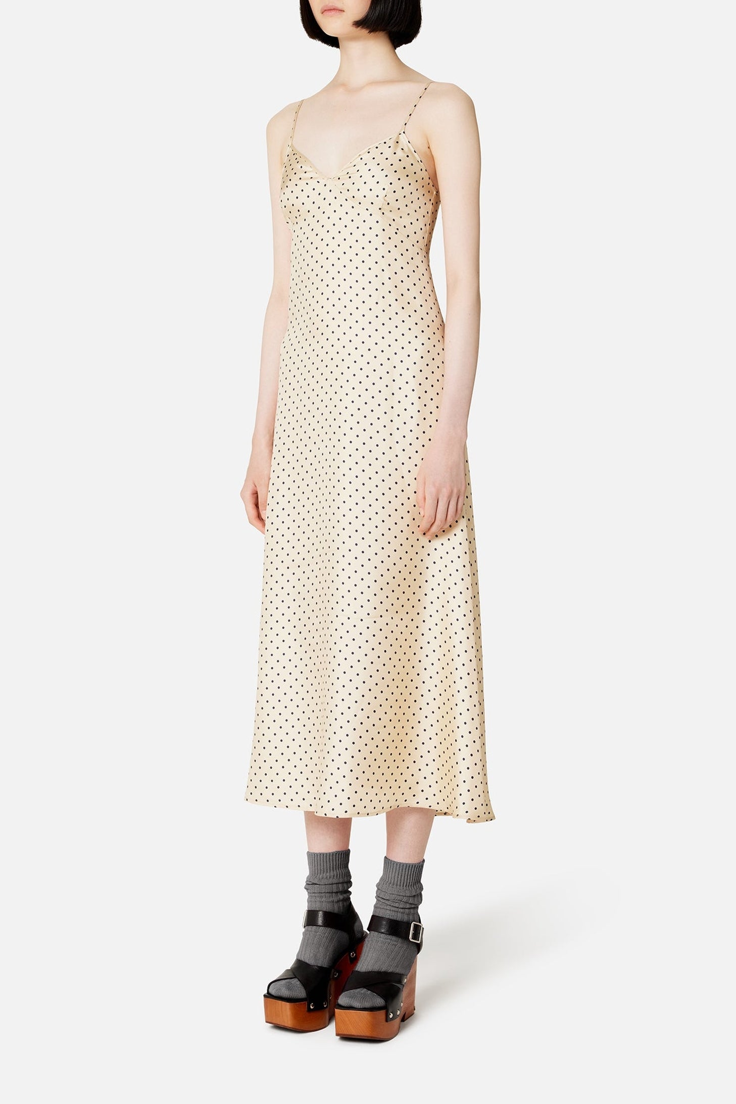 Robe midi à pois en soie - Vanilla & Nautic Blue