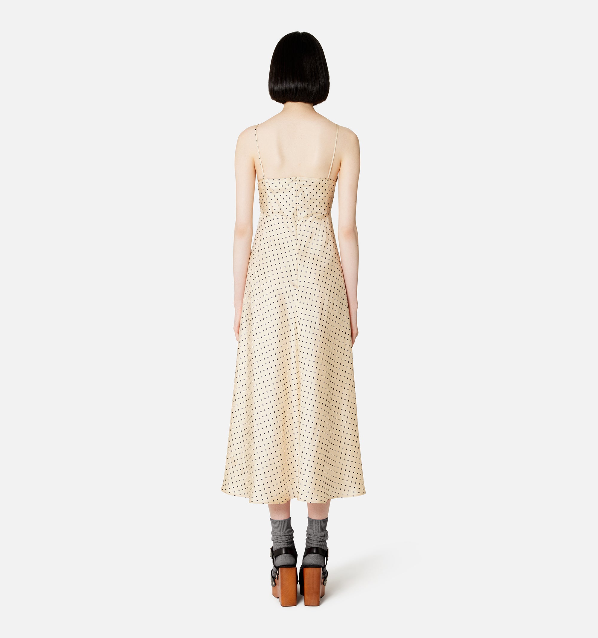 Robe midi à pois en soie - Vanilla & Nautic Blue