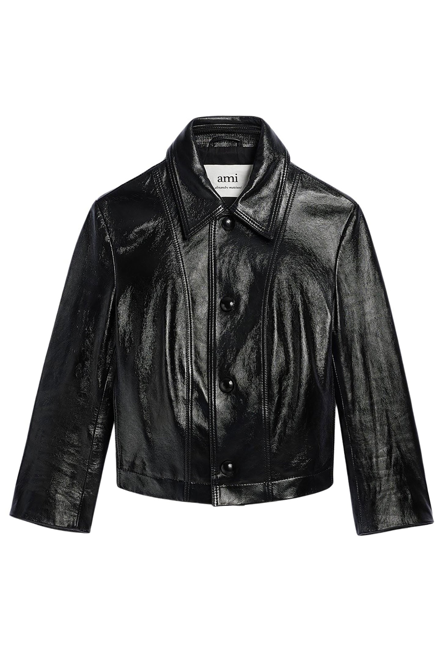 Veste courte boutonnée en cuir - Black
