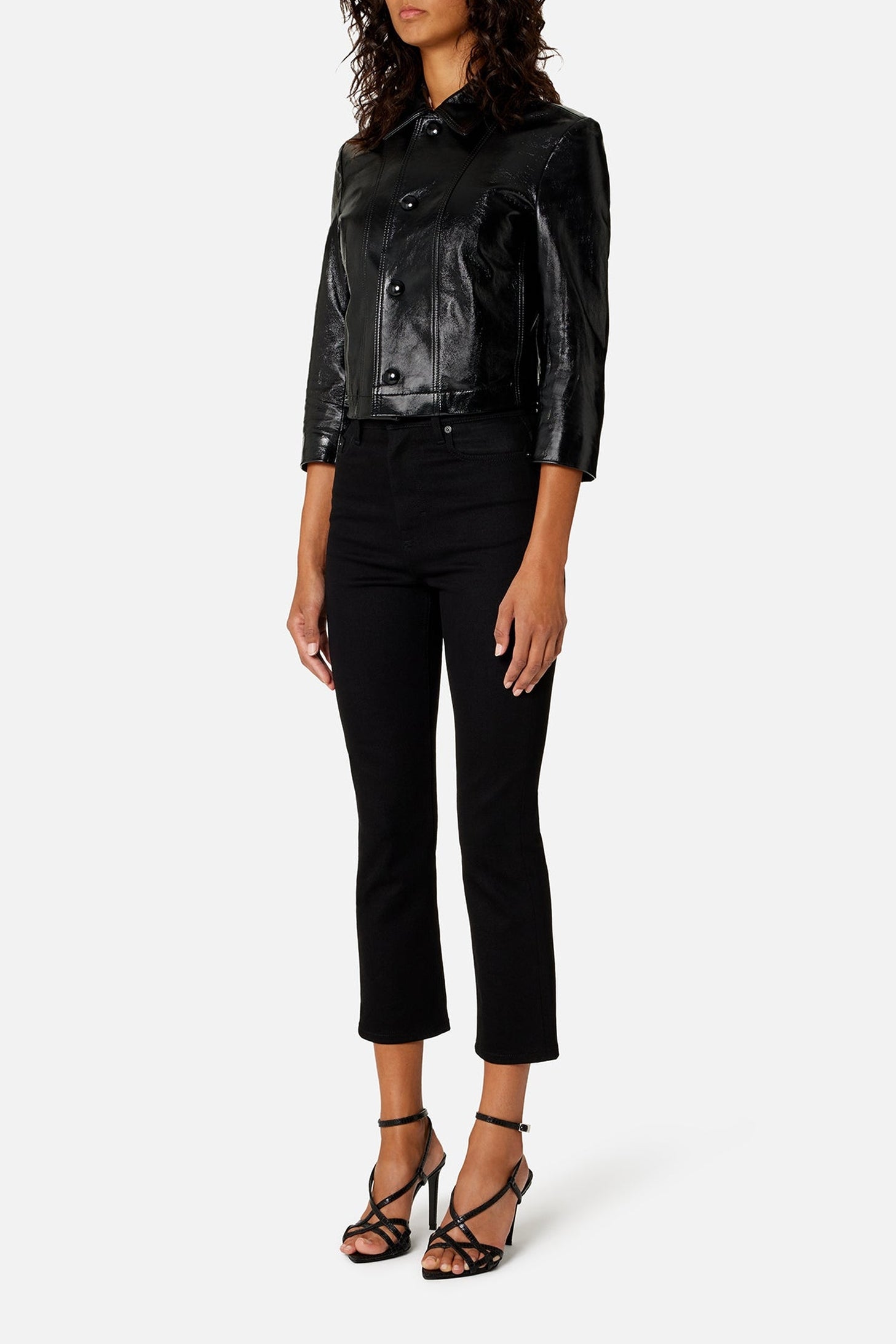 Veste courte boutonnée en cuir - Black