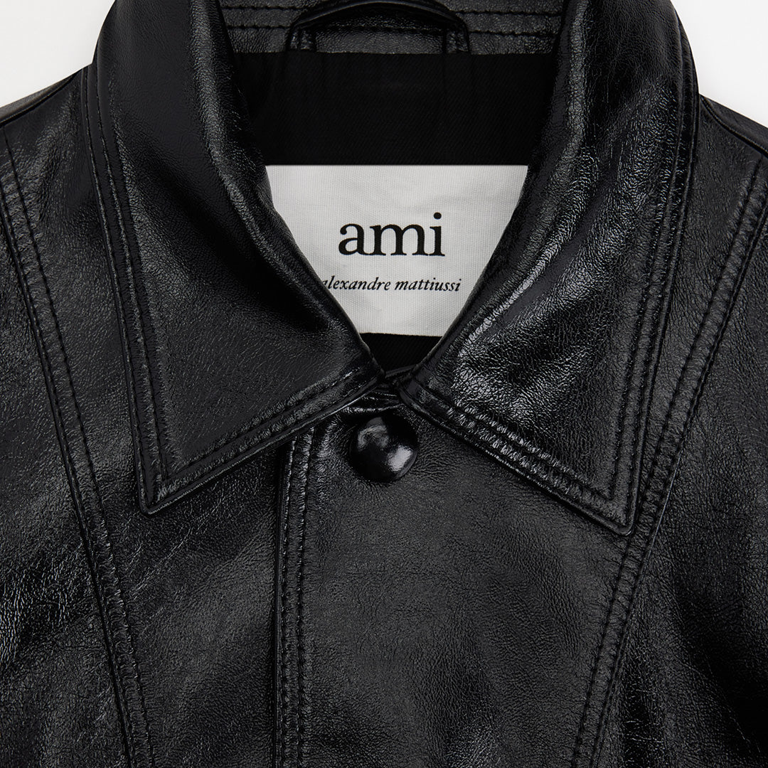 Veste courte boutonnée en cuir - Black