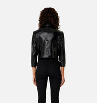 Veste courte boutonnée en cuir - Black