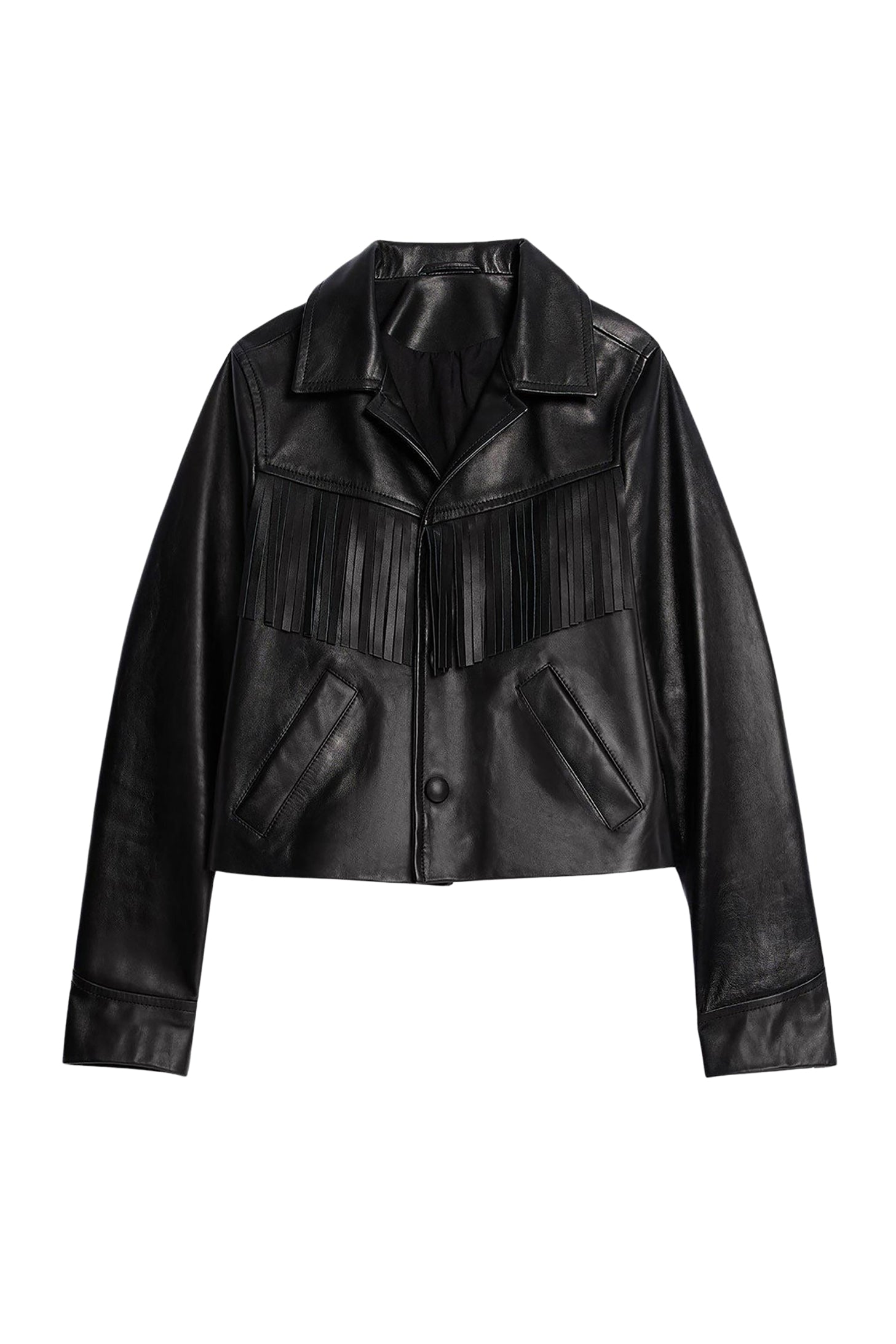 Veste boutonnée à franges en cuir - Black