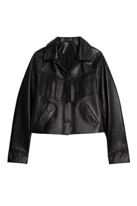 Veste boutonnée à franges en cuir - Black