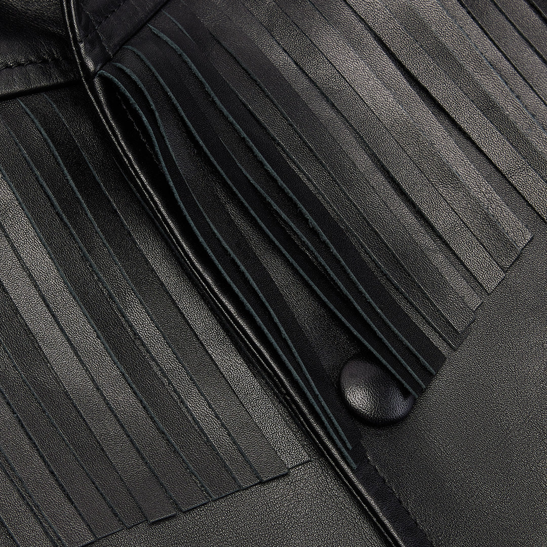 Veste boutonnée à franges en cuir - Black