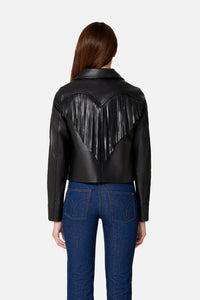 Veste boutonnée à franges en cuir - Black