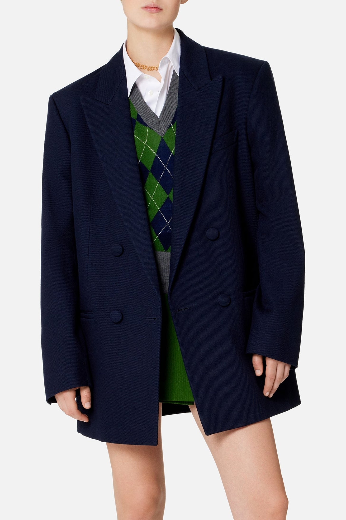 Pull sans manches à motif argyle en laine - Heather Grey & Navy & Green