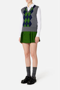 Pull sans manches à motif argyle en laine - Heather Grey & Navy & Green
