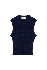 Pull sans manches plissé en laine - Nautic Blue