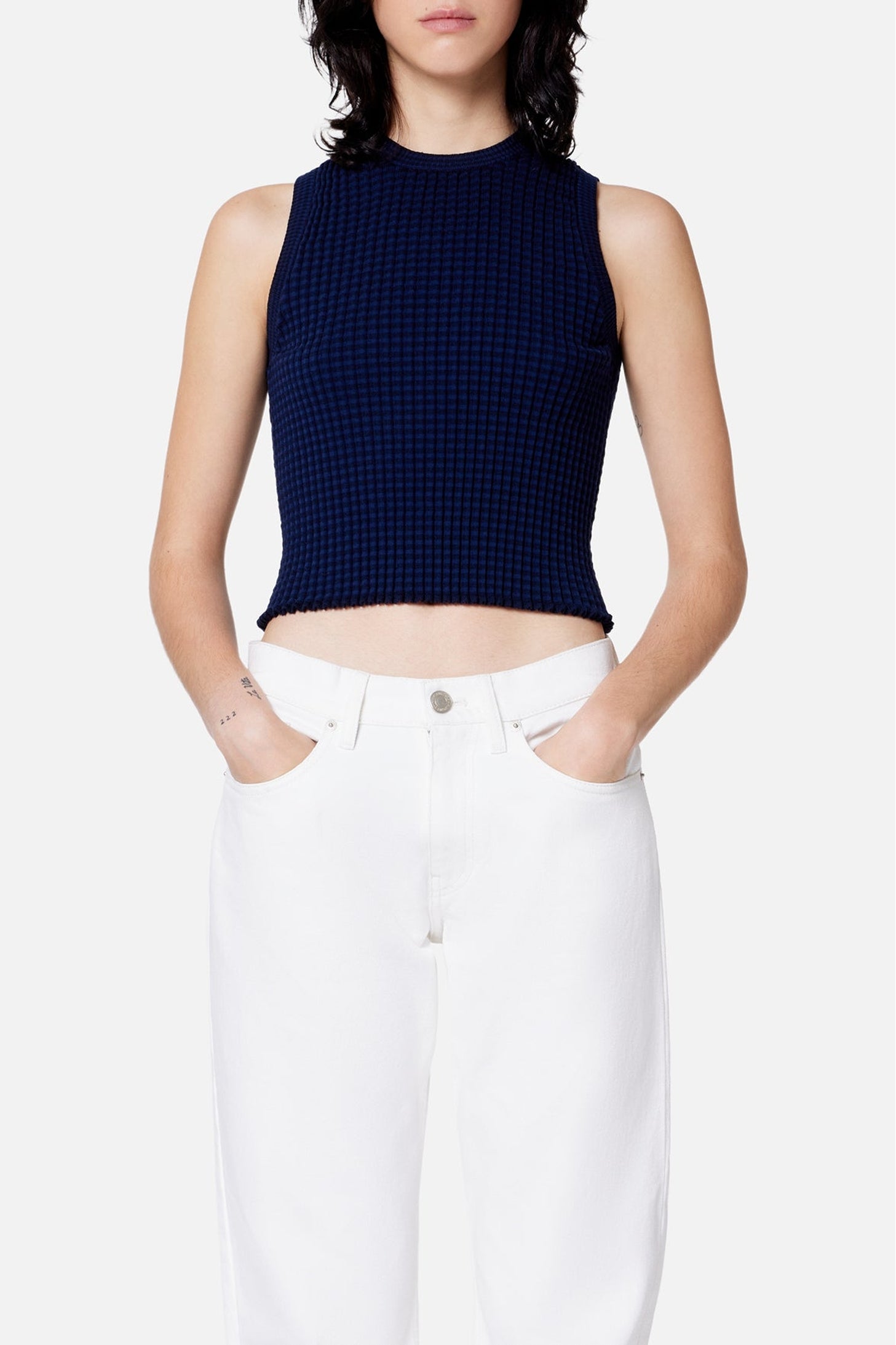 Pull sans manches plissé en laine - Nautic Blue