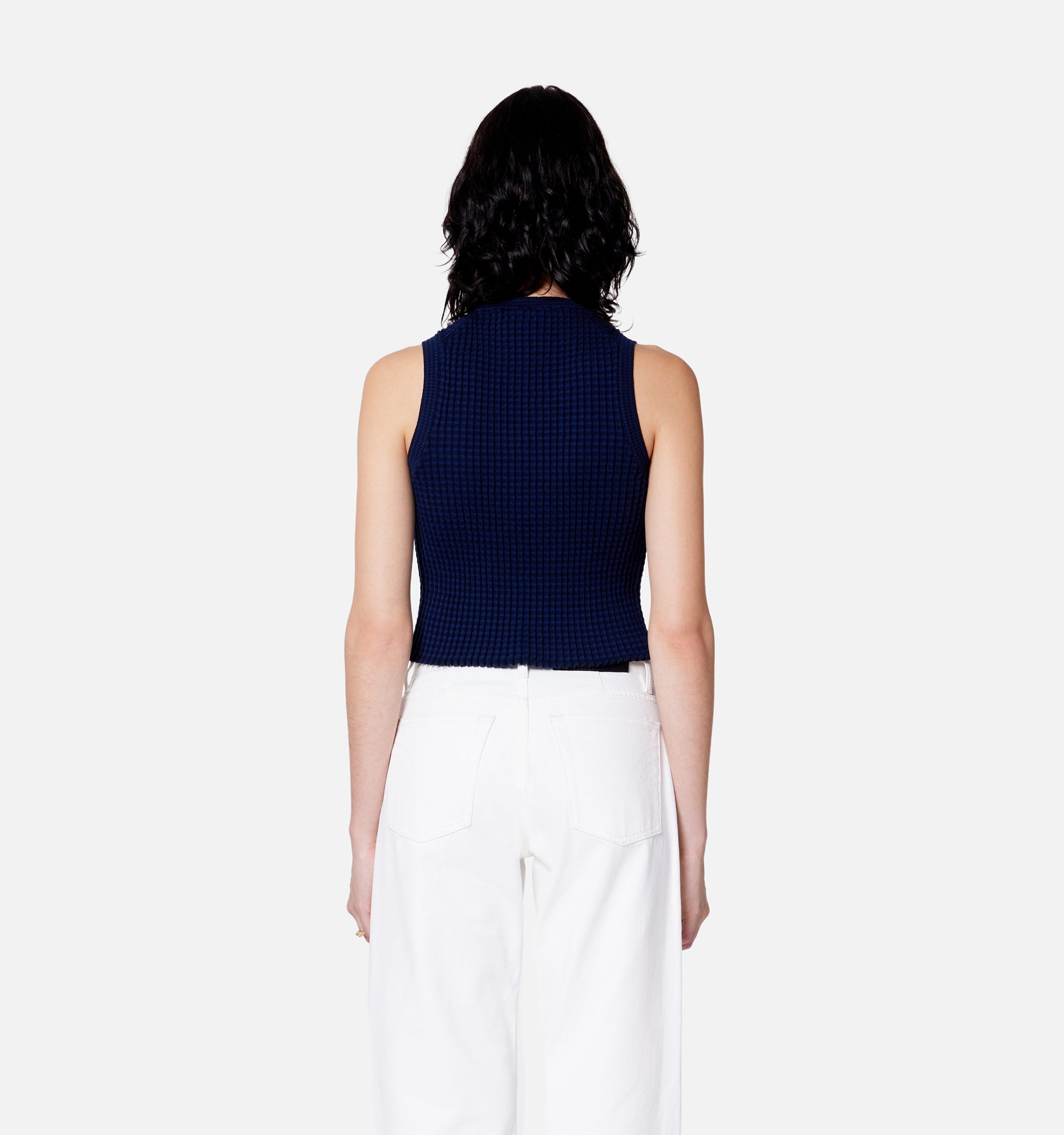 Pull sans manches plissé en laine - Nautic Blue