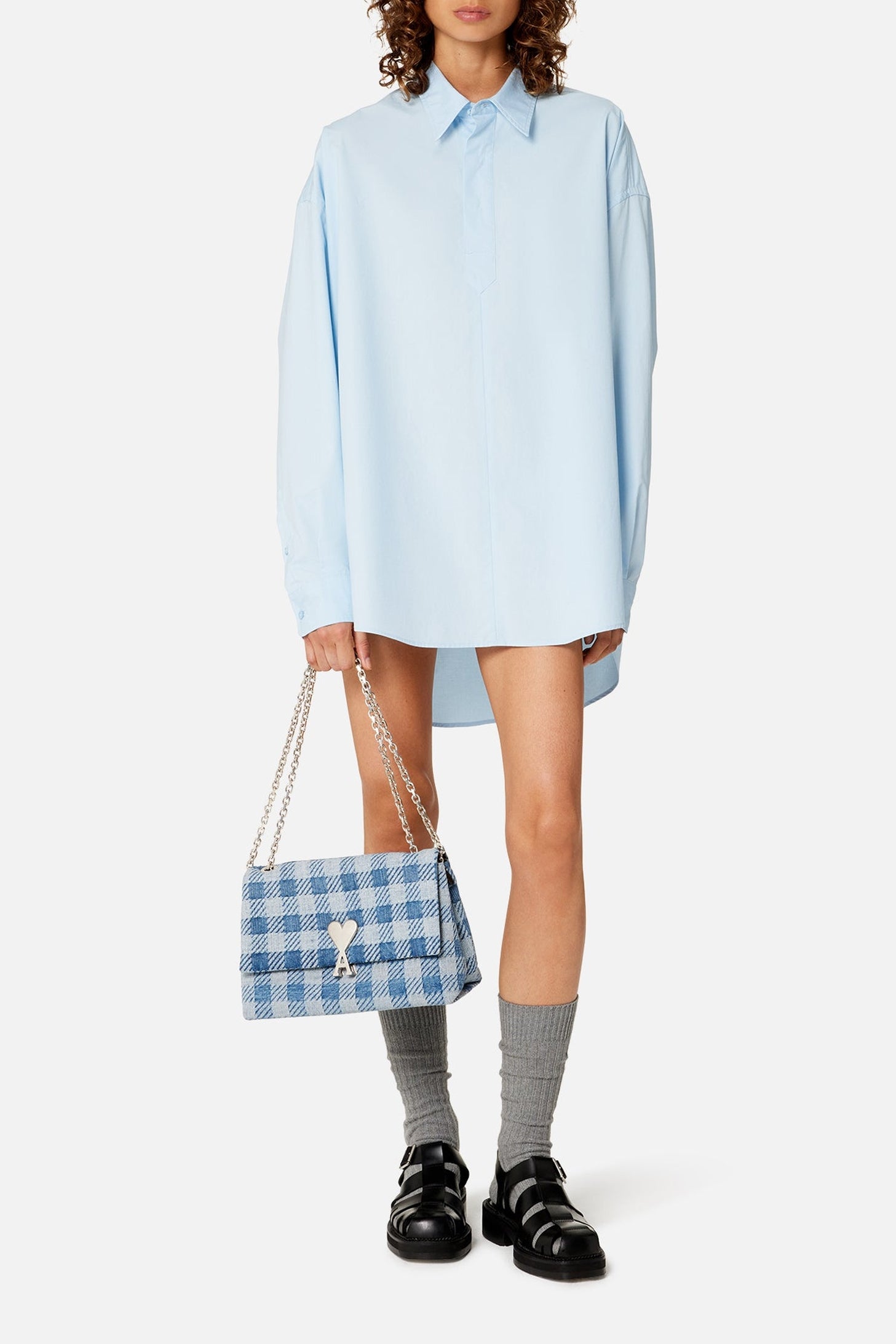 Sac à bandoulière Voulez-Vous à motif vichy - Bleached Blue