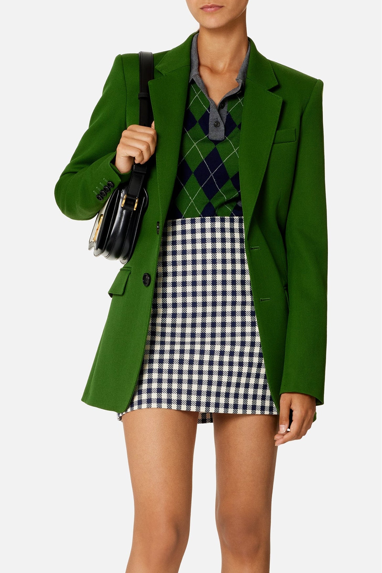 Polo à manches longues et motif argyle en laine - Heather Grey & Navy & Green