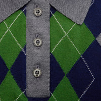 Polo à manches longues et motif argyle en laine - Heather Grey & Navy & Green