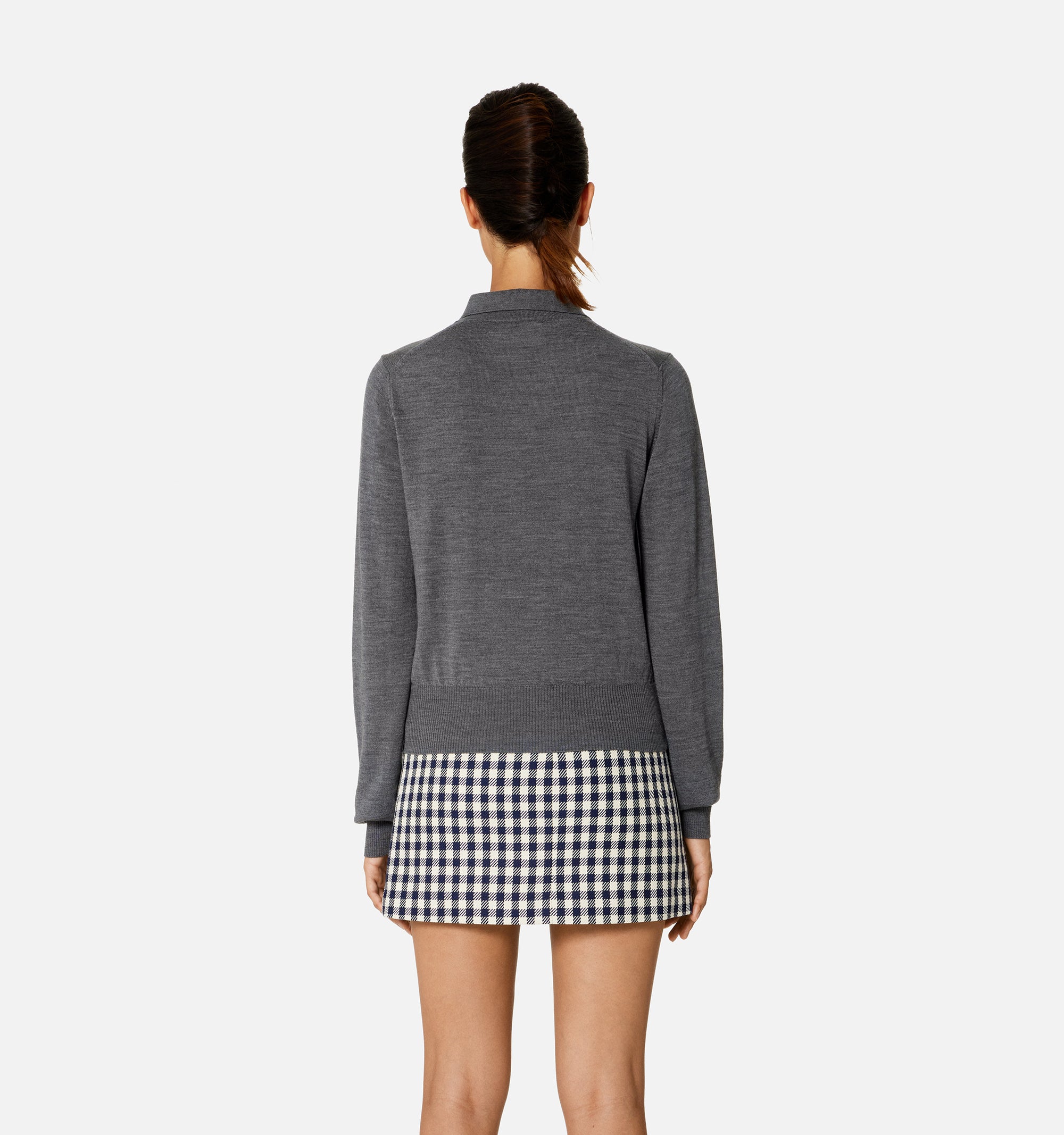 Polo à manches longues et motif argyle en laine - Heather Grey & Navy & Green