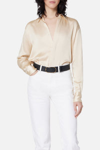 Chemise boutonnée en soie mélangée - Vanilla