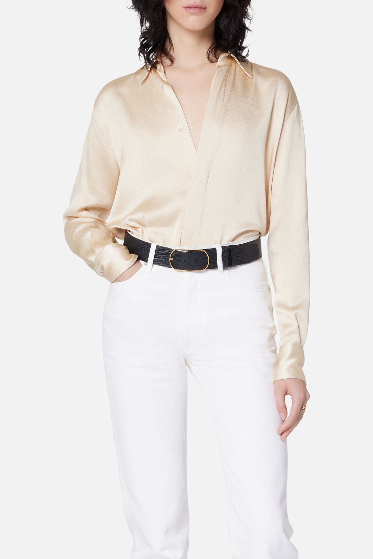 Chemise boutonnée en soie mélangée - Vanilla