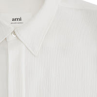 Chemise ajustée à poignets boutonnés en soie - Natural White