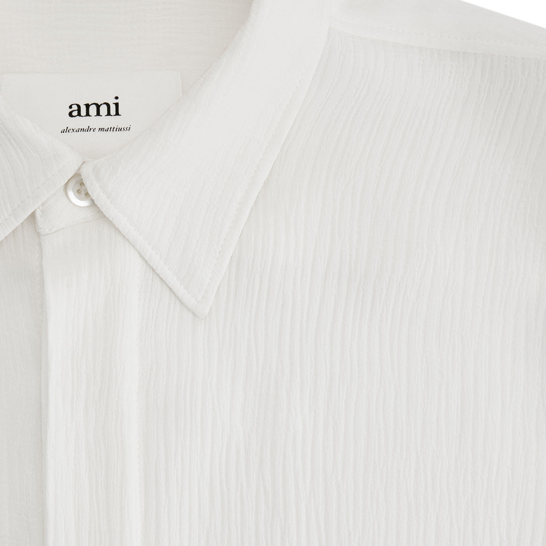 Chemise ajustée à poignets boutonnés en soie - Natural White