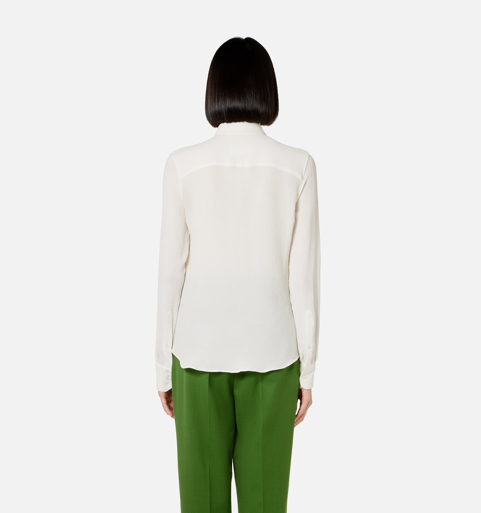 Chemise ajustée à poignets boutonnés en soie - Natural White
