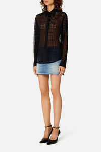 Chemise à motif vichy en dentelle - Black