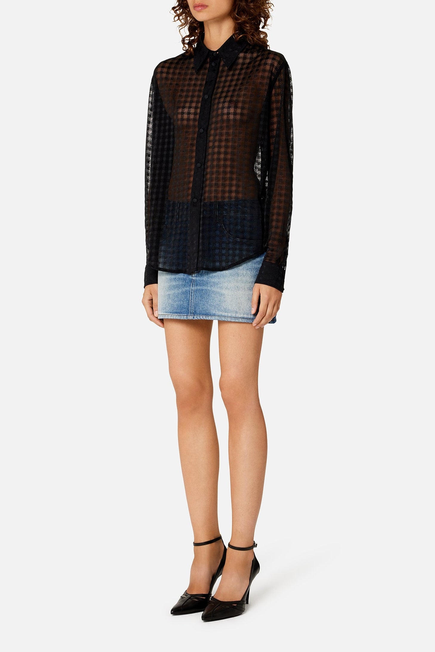 Chemise à motif vichy en dentelle - Black