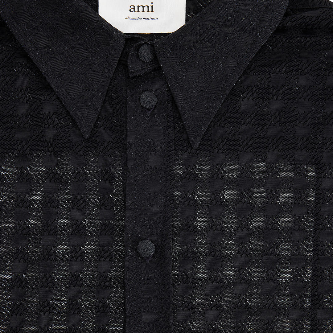 Chemise à motif vichy en dentelle - Black