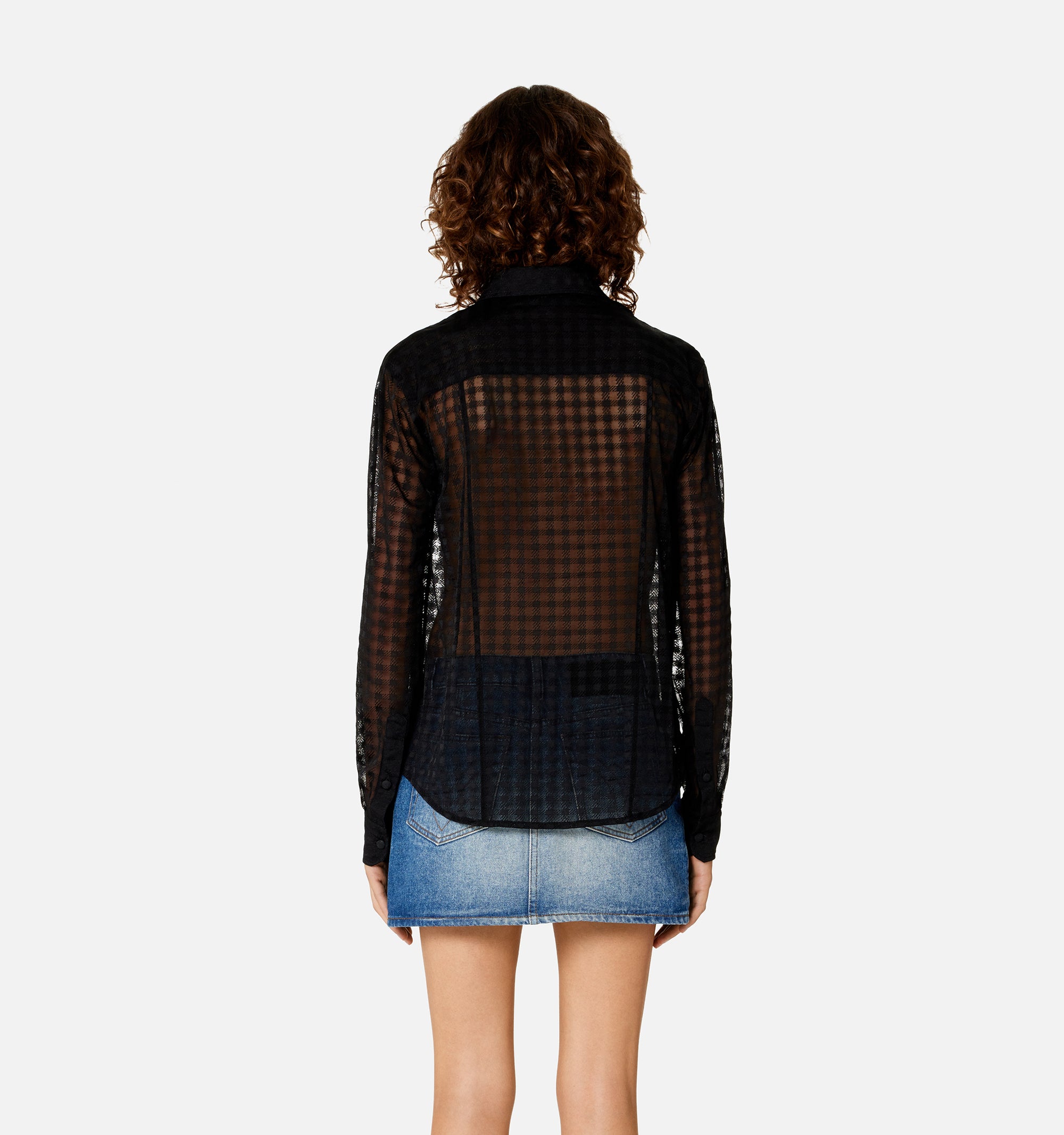 Chemise à motif vichy en dentelle - Black