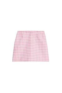 Jupe courte à motif vichy en laine mélangée - Candy Pink & Natural White