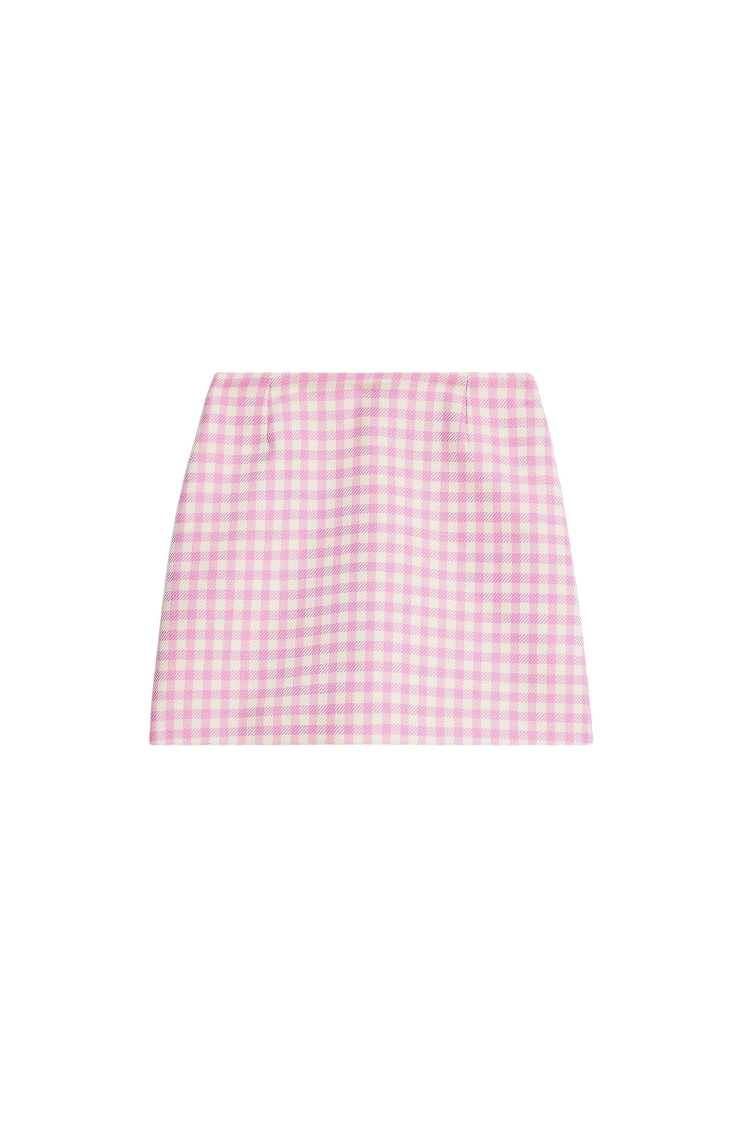 Jupe courte à motif vichy en laine mélangée - Candy Pink & Natural White