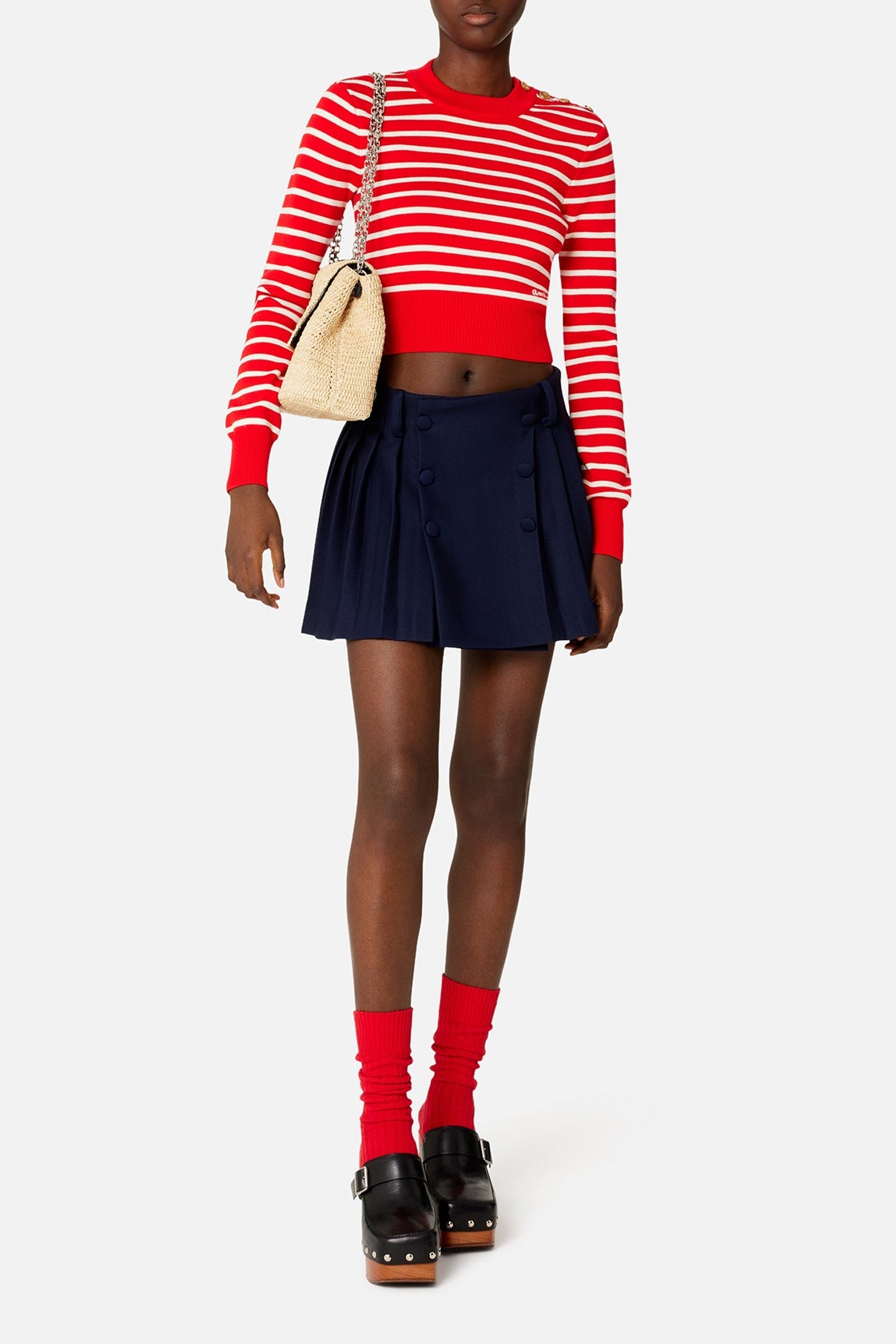 Jupe courte plissée en laine - Nautic Blue