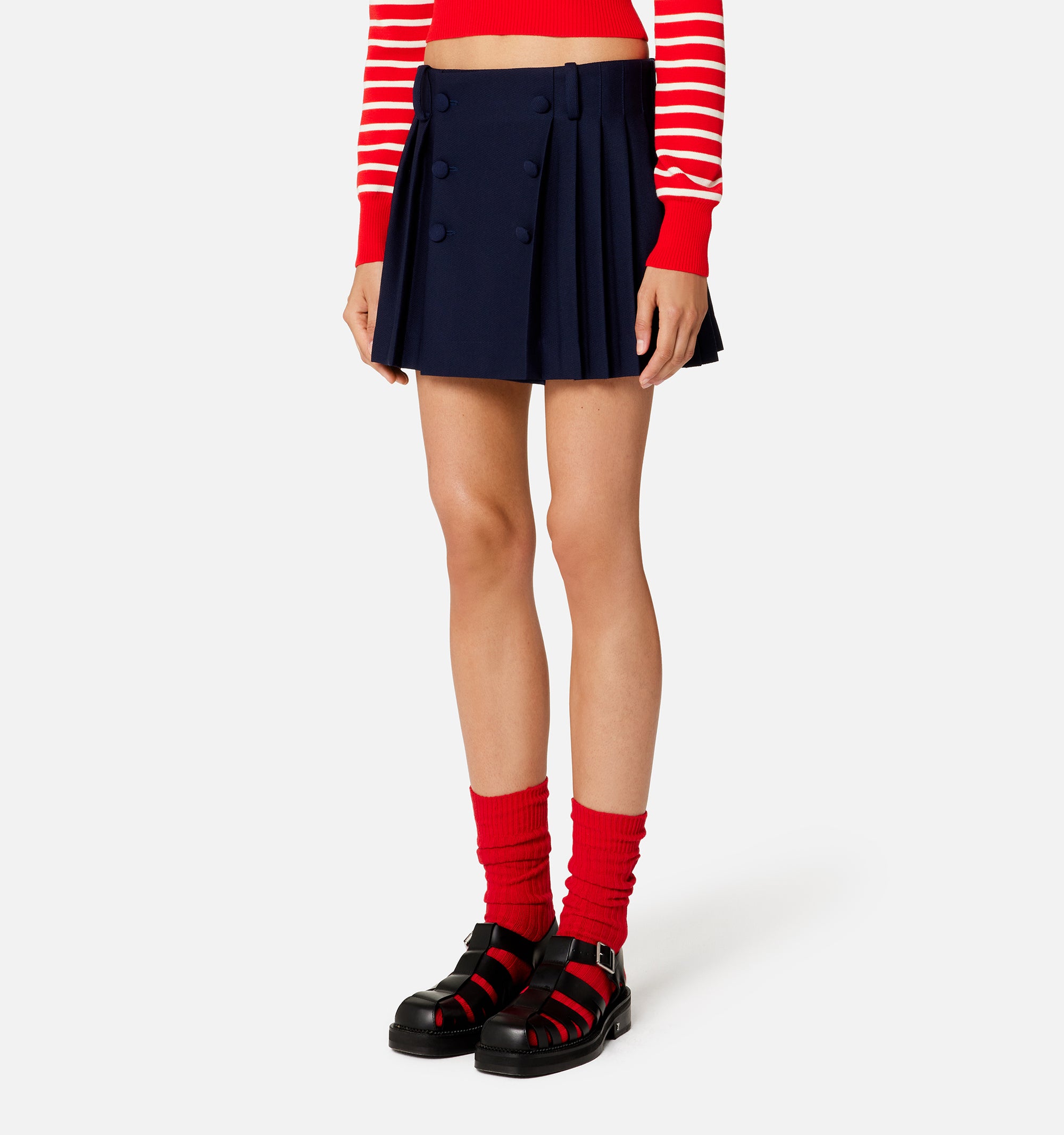 Jupe courte plissée en laine - Nautic Blue