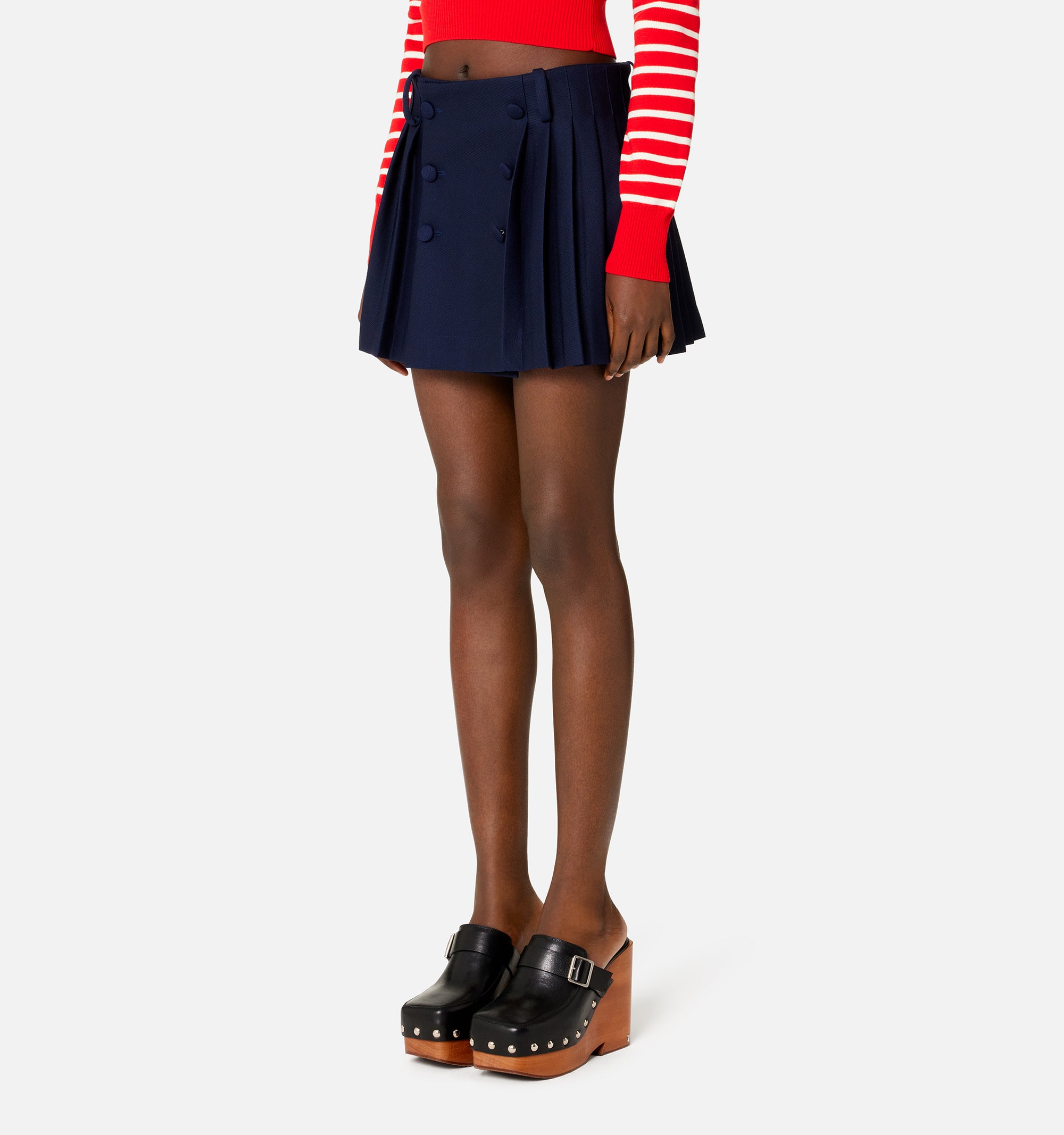 Jupe courte plissée en laine - Nautic Blue