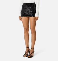 Short skirt embroidered with wool sequins - Black
