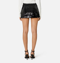 Short skirt embroidered with wool sequins - Black