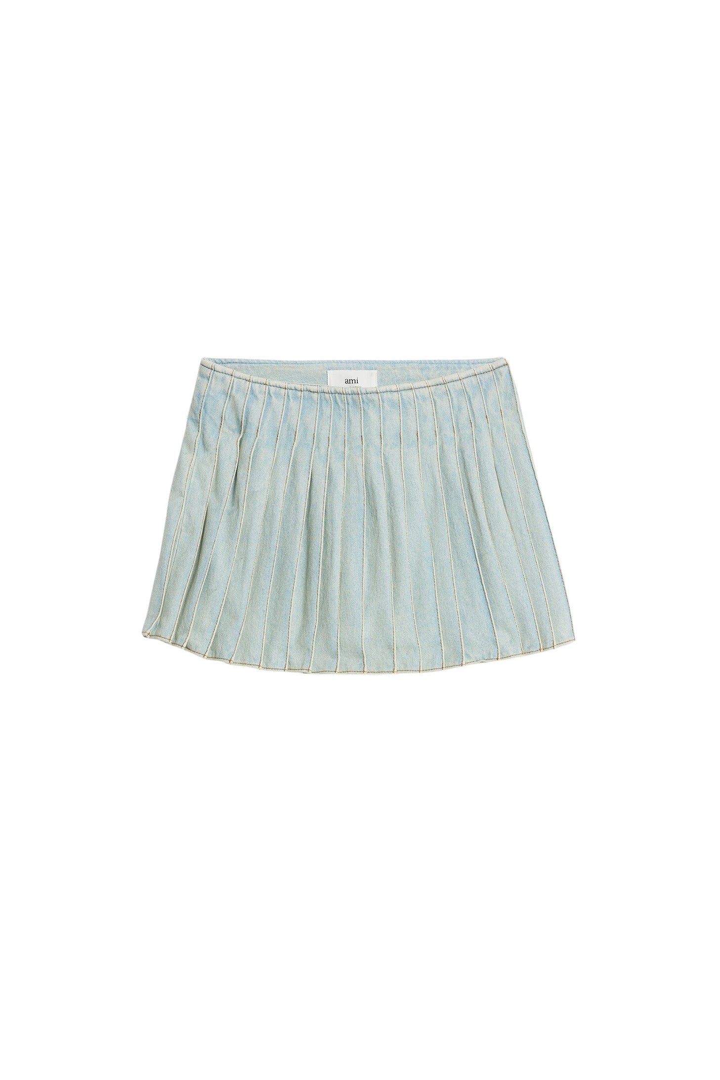 Jupe courte plissée en denim - Bleached Blue