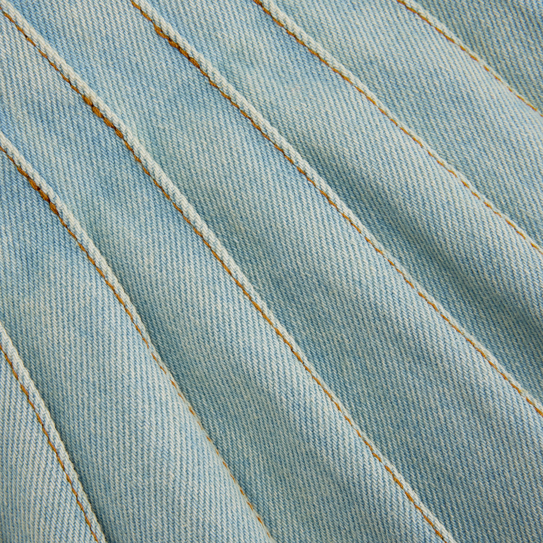 Jupe courte plissée en denim - Bleached Blue