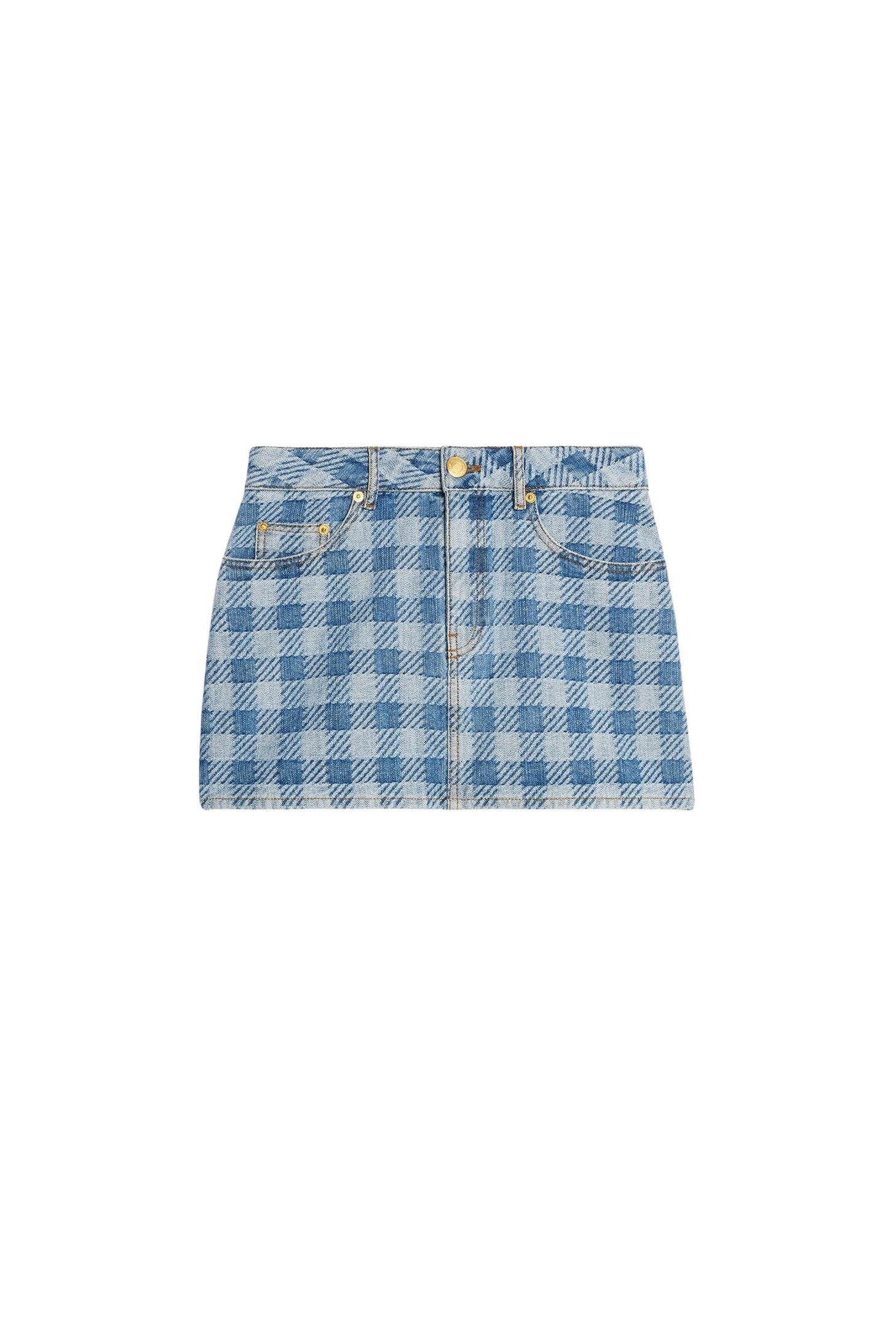 Jupe courte à motif vichy en denim - Bleached Blue