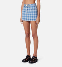 Jupe courte à motif vichy en denim - Bleached Blue