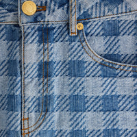 Jupe courte à motif vichy en denim - Bleached Blue