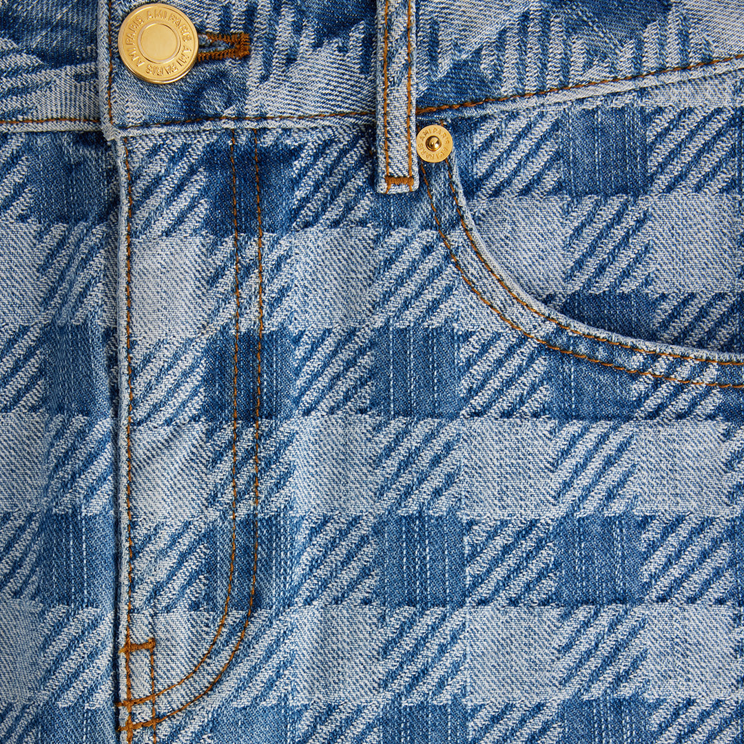 Jupe courte à motif vichy en denim - Bleached Blue