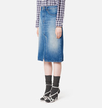 Split pencil skirt in denim - Used Blue