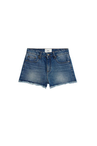 Short effiloché en denim - Used Blue