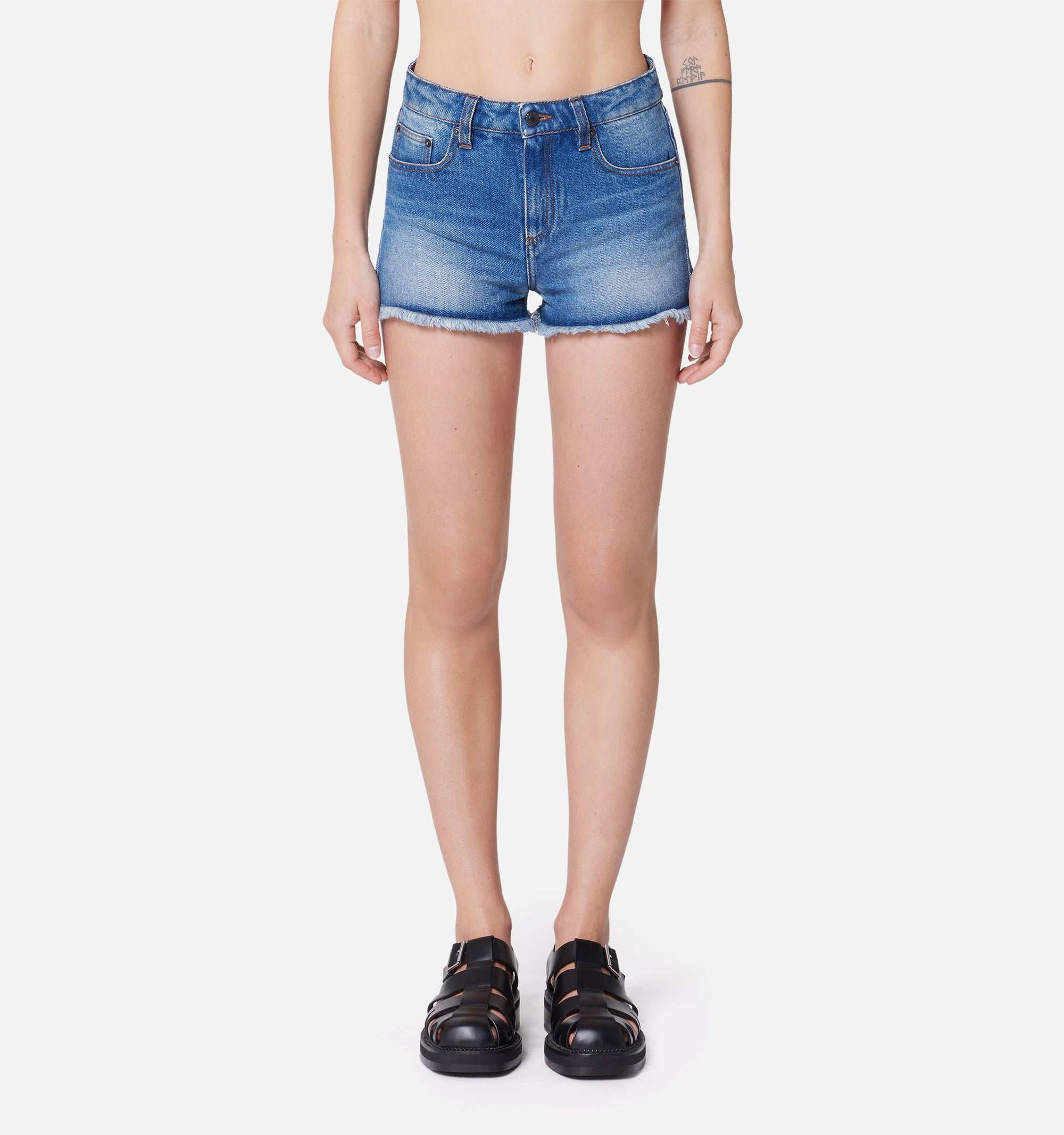 Denim frayed shorts - Used Blue