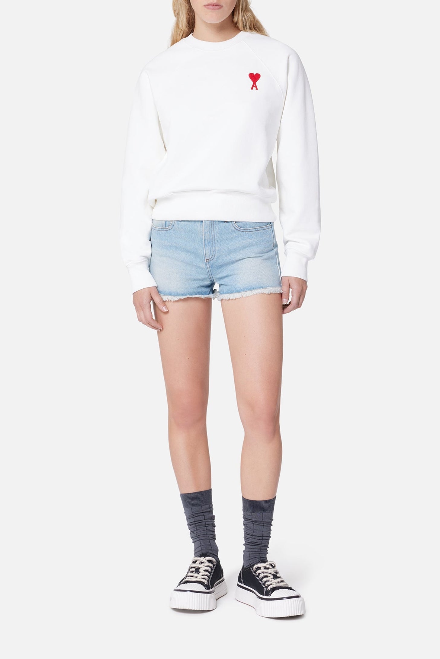 Short effiloché en denim - Bleached Blue