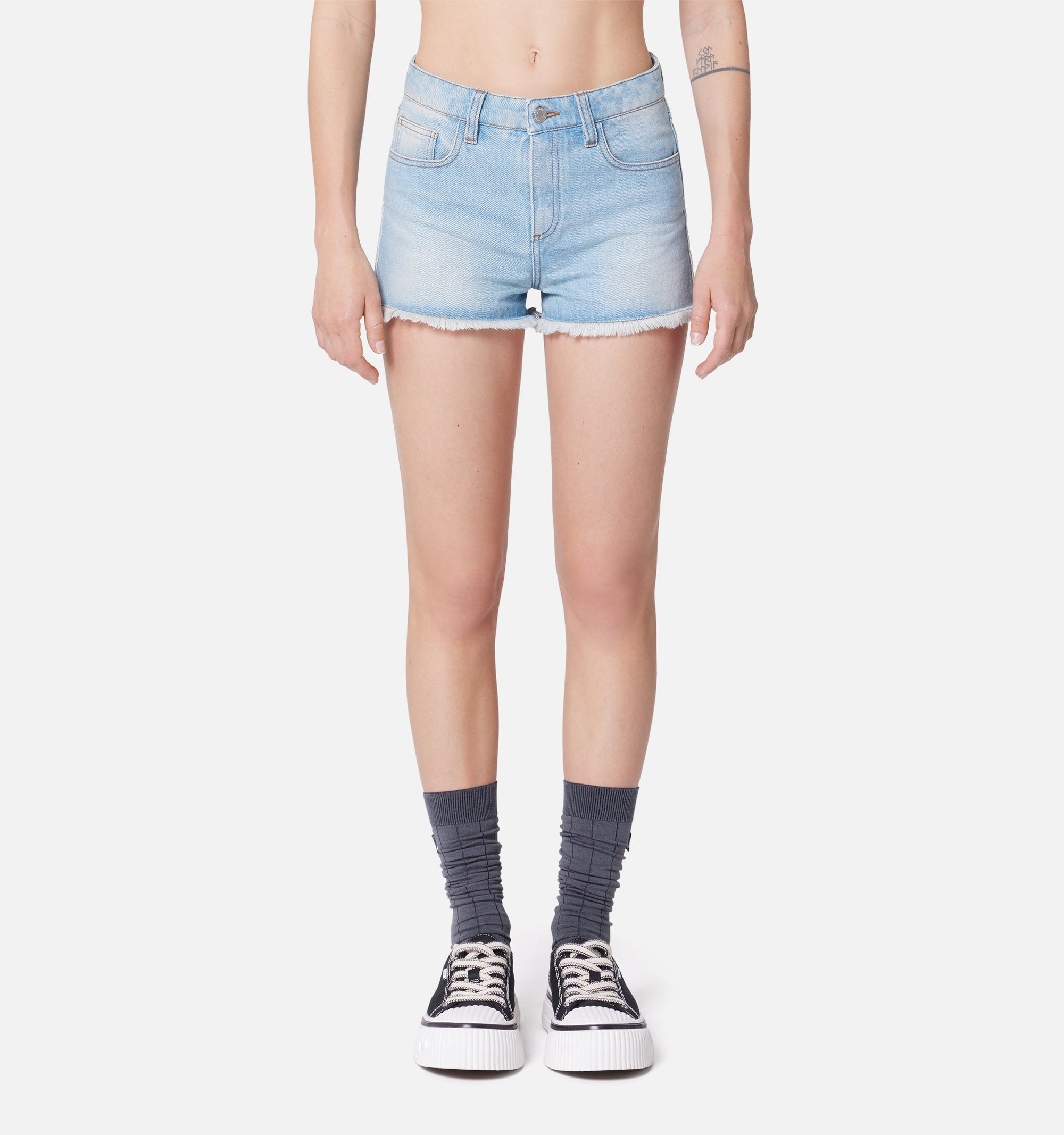 Short effiloché en denim - Bleached Blue