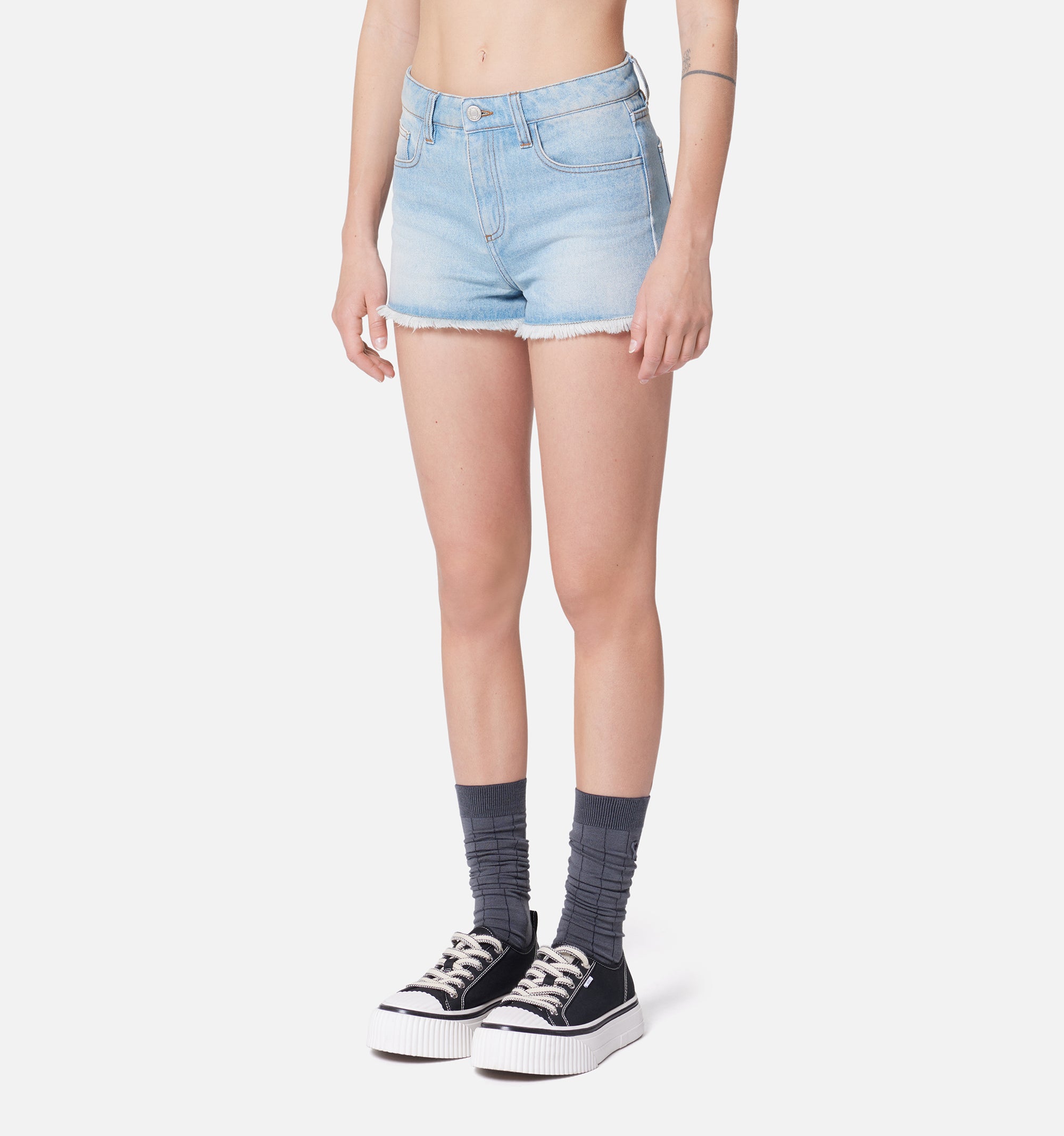Short effiloché en denim - Bleached Blue