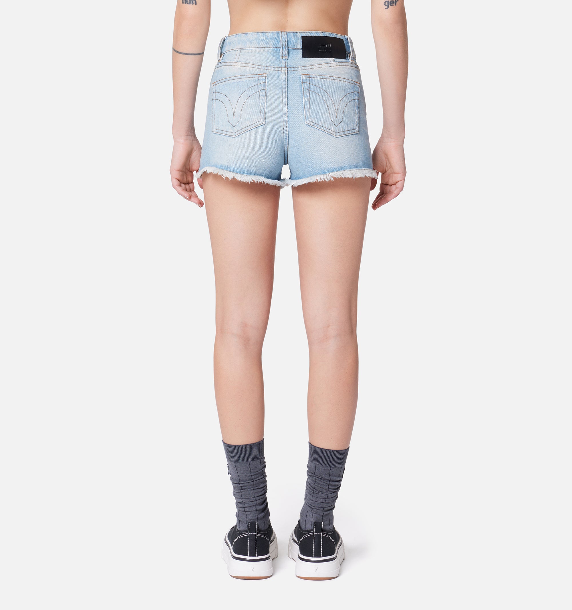 Short effiloché en denim - Bleached Blue